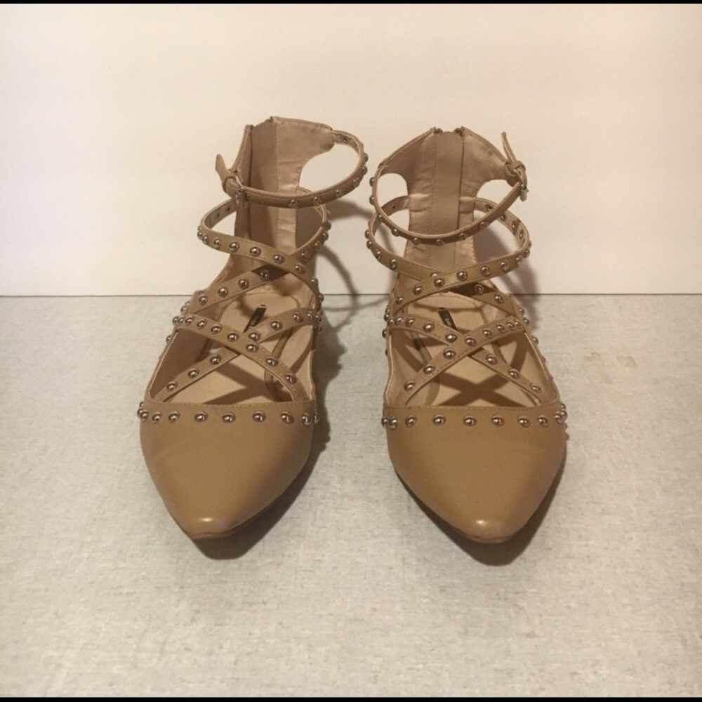 Zara Taupe/Tan Studded Flats